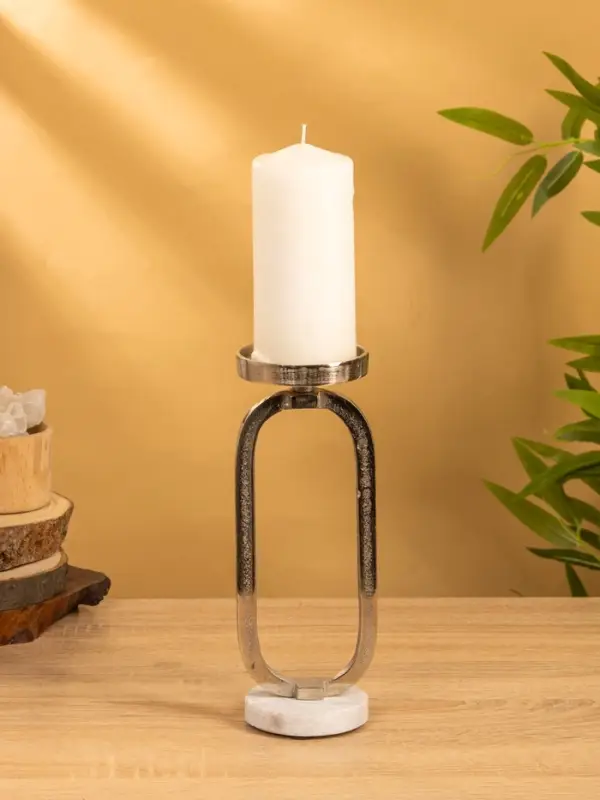 Подсвечник "Эллипс" 9х8,5х24,5 см, d 7,5 см, алюминий, мрамор