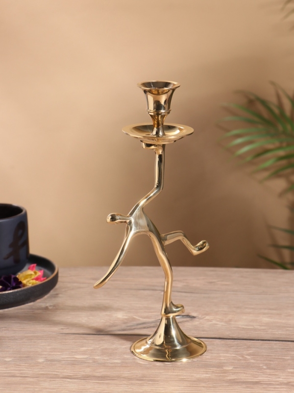 Подсвечник на 1 свечу "Люмьер" на конусе 14х6,5х23 см, латунь, цв. золото