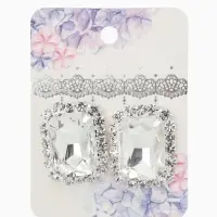 Серьги со стразами "Роскошь", прямоугольник, цвет белый в серебре