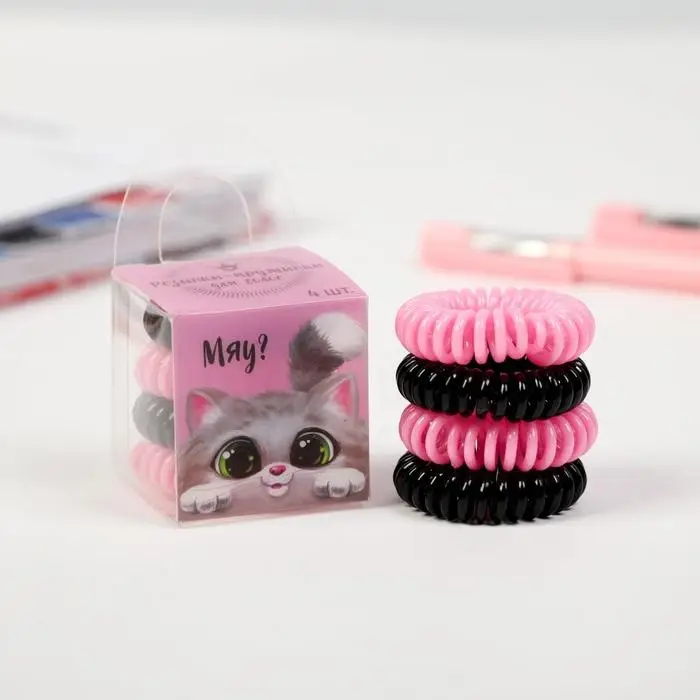 Резинки для волос пружинки &laquo;Котик&raquo;, 4 шт, диам 3,5