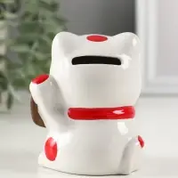 Копилка керамика "Манэки-нэко - иероглиф удача" розовый 7,2х8,3х10 см