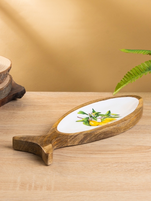 Блюдо в форме рыбки "Лимоны" дерево манго 32х11,5х2 см