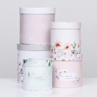 Набор шляпных коробок 5в1 "Цветочный", 20 &times; 20 &times; 20‒14 &times; 14 х 14 см