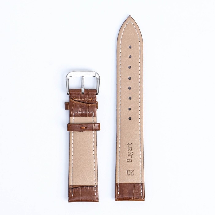 Ремешок для часов "Соломон" 20 мм, натуральная кожа, l=20 см, коричневый, фактура крокодил