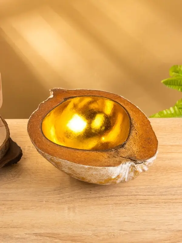 Чаша из кокоса, 18&times;18&times;10 см, бежево-золотая