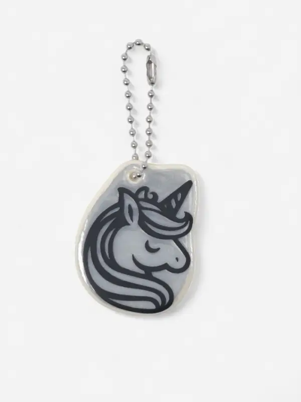 Светоотражающий элемент двусторон единорог 3,9*4,8см цепочка белый АУ