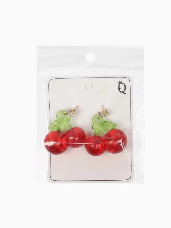 Серьги "Вишня" объемная, цвет красно-зелёный в золоте