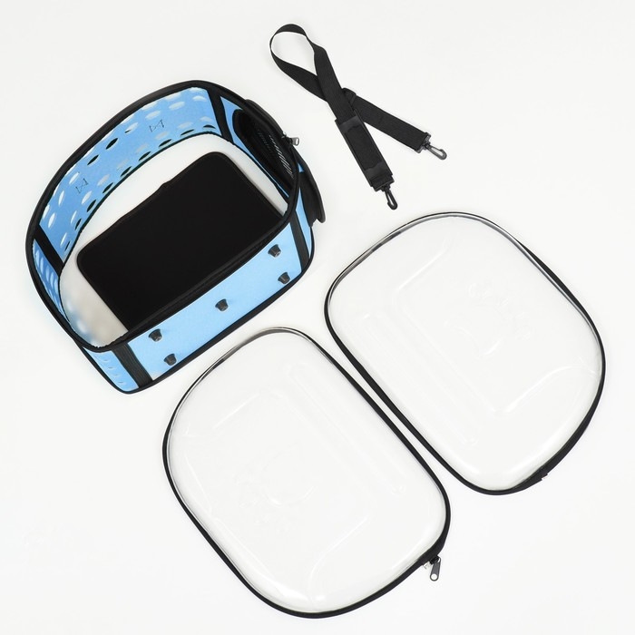 Переноска для животных прозрачная, 42*32*28 см, голубая Переноска для животных прозрачная, 42*32*28 см, голубая