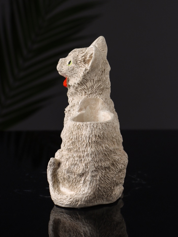 Подставка для мелочей "Кот с бантом" 14х9х7 см, бежевый