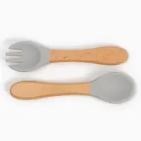 Тарелка детская секционная с ложкой и вилкой, 3 секции, серый, Mum&Baby