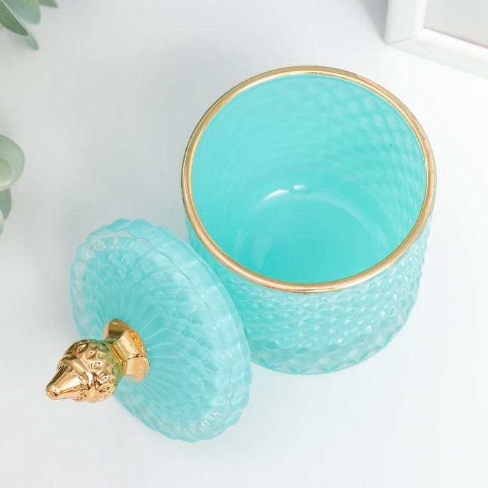 Шкатулка стекло "Ромбы и купол" голубой с золотом 14х8,2х8,2 см