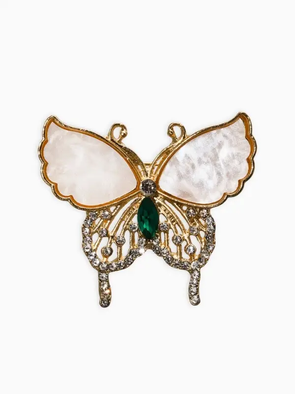 Брошь "Бабочка", цвет бело-зелёный в золоте