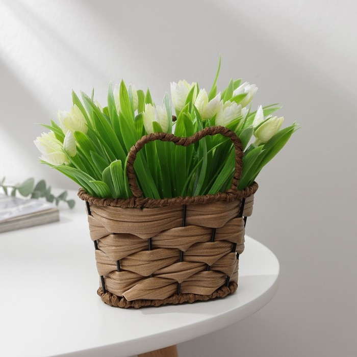 Кашпо для цветов плетёное с ручками Доляна &laquo;Сердце&raquo;, 13,5&times;10&times;12,5 см, цвет светло-коричневый