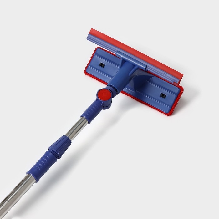 Щётка для окон Доляна, фиксатор, стальная телескопическая ручка, длина 55(83) см, водосгон силикон 18 см, насадка велюр 18&times;8 см