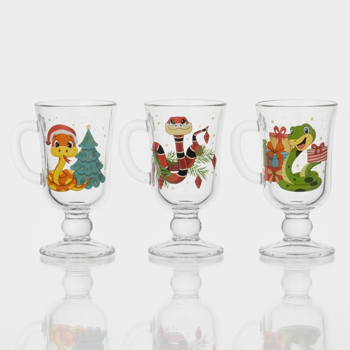 Кружка стеклянная для глинтвейна &laquo;Новогодние змейки&raquo;, 200 мл, МИКС
