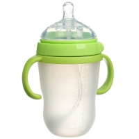 Бутылочка для кормления M&B, ШГ &Oslash;70мм, от 6 мес, 250мл, с ручками, силиконовая колба, цвет зеленый