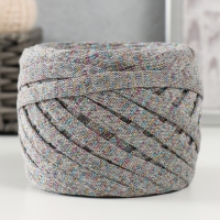 Трикотажная пряжа "Риббон" с люрексом 85м/170&plusmn;5 гр (Серый, люрекс: Радуга)