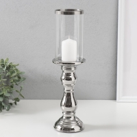 Подсвечник керамика, стекло на 1 свечу "Лира" d=8 см серебро 9,3х9,3х34 см