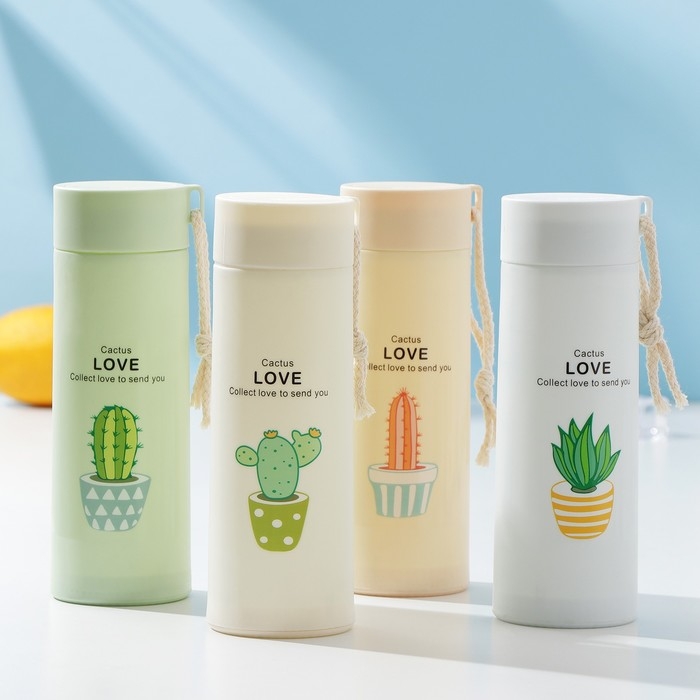 Бутылка для воды стеклянная &laquo;Кактус&raquo;, 420 мл, h=19,5 см, цвет и рисунок МИКС