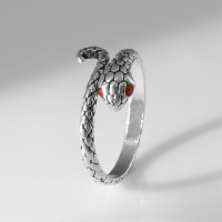 Новый год! Символ года 2025! Кольцо &laquo;Змея&raquo; завиток, цвет красный в серебре, безразмерное