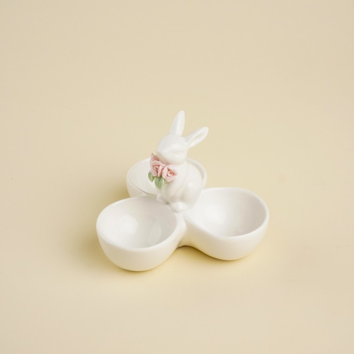 Менажница керамическая SL Home &laquo;Кролик&raquo;, 3 ячейки, 30 мл, 11,5&times;9,5 см, цвет белый