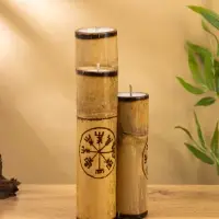 Свеча в бамбуке тройная &laquo;Руны&raquo;, 13&times;14&times;30 см, 100 мл, бежевая