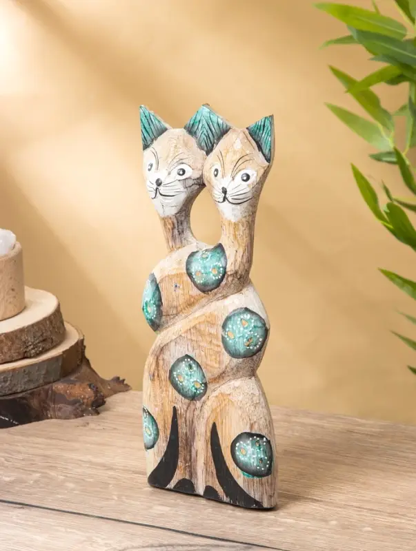 Сувенир интерьерный "Сиамские кошечки" 12х3х30 см, дерево, цв. зелёный