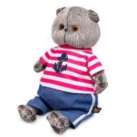 Мягкая игрушка "Басик в полосатой футболке с якорем", 19 см Ks19-266