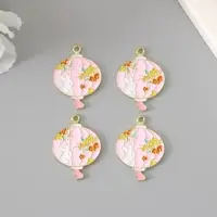 Декор для творчества металл, эмаль "Зайка и цветы" 2,7х2,2 см