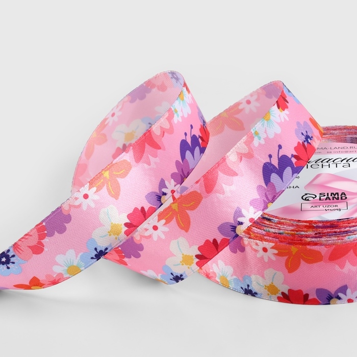 Лента атласная &laquo;Розовый букет&raquo;, 25 мм &times; 23 &plusmn; 1 м, разноцветная