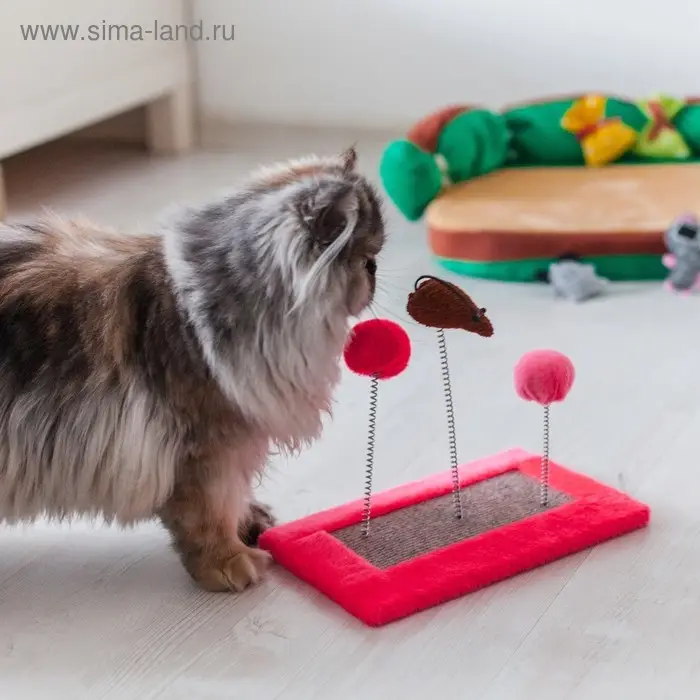 Игрушка для кошек с 3 дразнилками и когтеточкой, 27 х 15,5 х 25 см  микс цветов