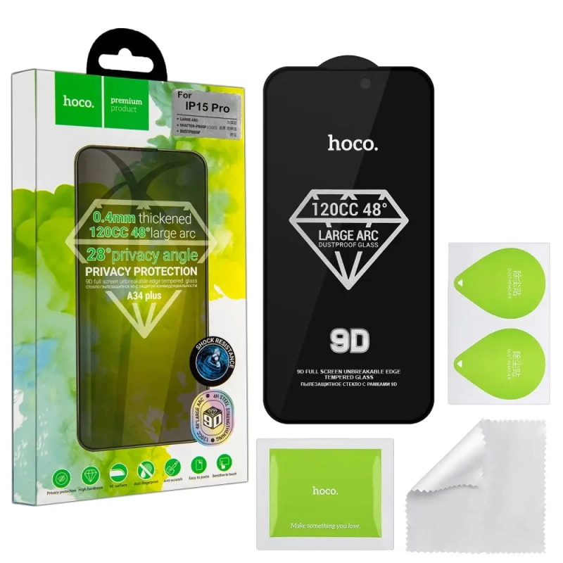 Защитное стекло iPh 15 Pro Dustproof Privacy A34 Plus HOCO