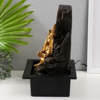 Фонтан настольный от сети, подсветка "Золотой Ганеша в гроте" 25х20х33 см