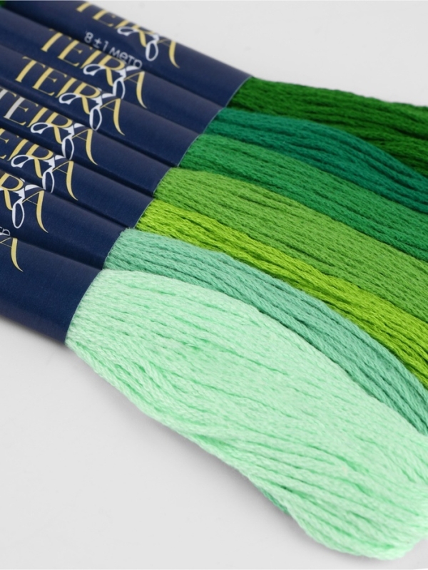 Набор ниток мулине хлопок 8&plusmn;1м (наб 7шт цена за наб) cпектр зелёный  TR