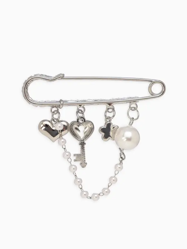 Булавка "Ключик от сердца", l=6.5, цвет белый в серебре