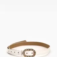 Ремень жен 04-01-01-01, Июнь2503, 2,5*0,3*110 см, без винта, пряж золото, 1 прокол, белый