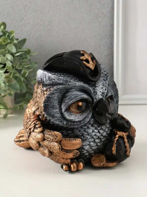 Копилка "Сова в треуголке" 18х17 см, бронза с серебром