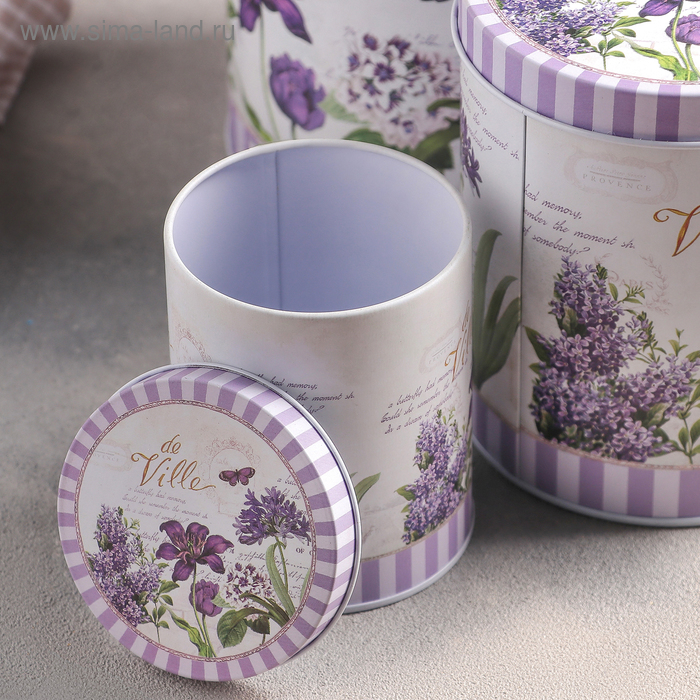 Банки жестяные для хранения сыпучих продуктов &laquo;Лаванда&raquo;, 3 предмета: 400/1200/2250 мл, цвет фиолетовый
