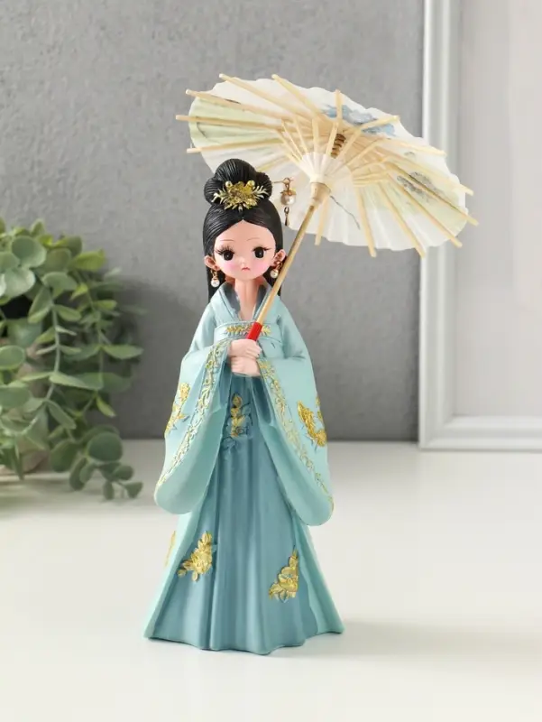 Сувенир полистоун "Девочка в кимоно с зонтиком" голубой 12х13,8х25 см