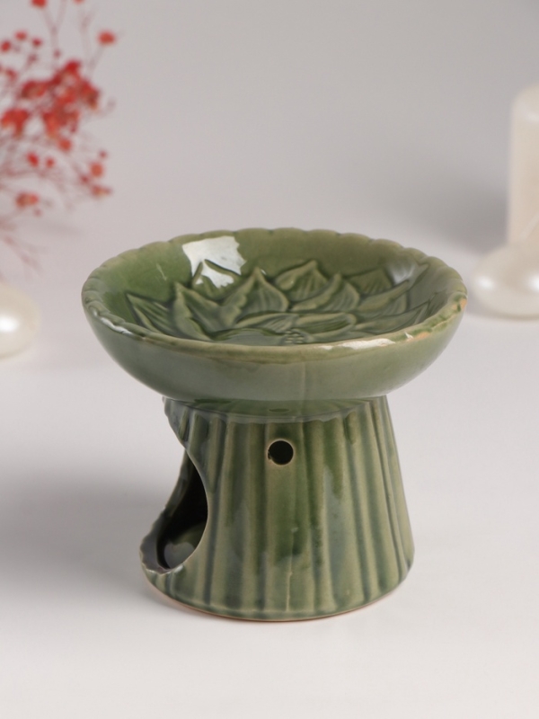 Аромалампа керамика "Лотос" тёмно-зеленая 11,4х11,4х9 см