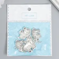 Металлический элемент, декоративная подвеска &laquo;Арт Узор. Упитанный слон&raquo;, серебро, набор 5 шт., 2.1&times;2.8&times;0.4 см