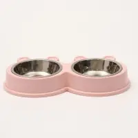 Миска металлическая двойная на пластиковой основе, 27,8 х 15,5 х 4 см, розовая