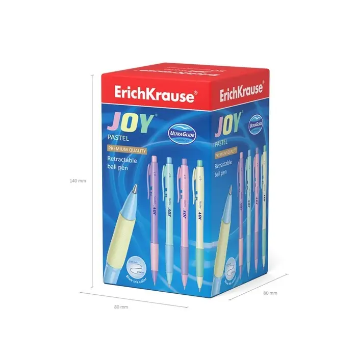 Ручка шариковая автоматическая ErichKrause JOY Pastel, узел 0.7 мм, чернила синие, супермягкое письмо, длина линии письма 1300 метров, МИКС