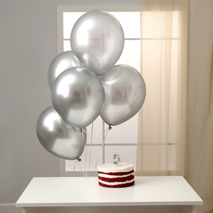 Свечи для торта + 5 шаров, цифра 5, серебро