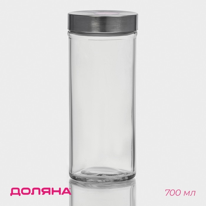 Банка для сыпучих Доляна &laquo;Премиум&raquo;, 700 мл, 20&times;8 см, с металлической крышкой, стекло, прозрачная