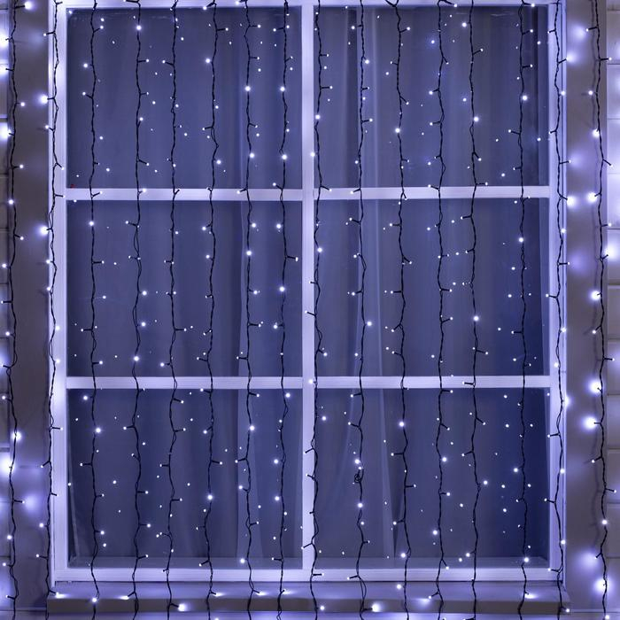 Гирлянда &laquo;Занавес&raquo; 2 &times; 3 м, IP44, УМС, тёмная нить, 760 SMD-LED, свечение белое, 220 В