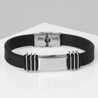 Браслет унисекс &laquo;Стиль&raquo; прямоугольник с тройными вставками, цвет чёрный с серебром, 23 см