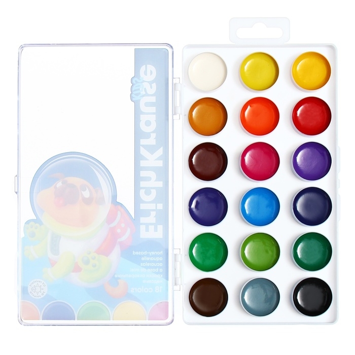 Акварель 18 цветов, ErichKrause Kids Space Animals, медовая, с УФ защитой яркости, пластиковая коробка, европодвес Акварель 18 цветов, ErichKrause Kids Space Animals, медовая, с УФ защитой яркости, пластиковая коробка, европодвес