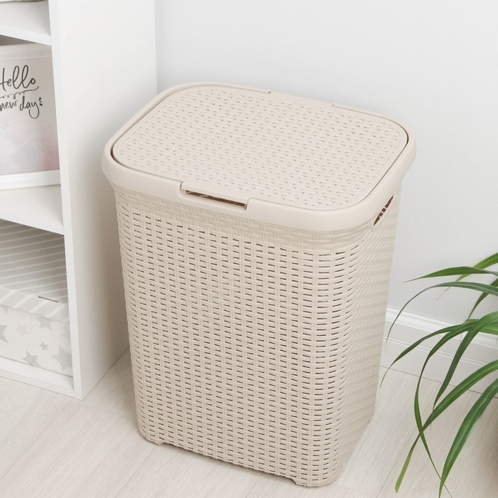 Корзина бельевая с крышкой &laquo;Ротанг&raquo;, 60 л, 34&times;44&times;55 см, цвет латте
