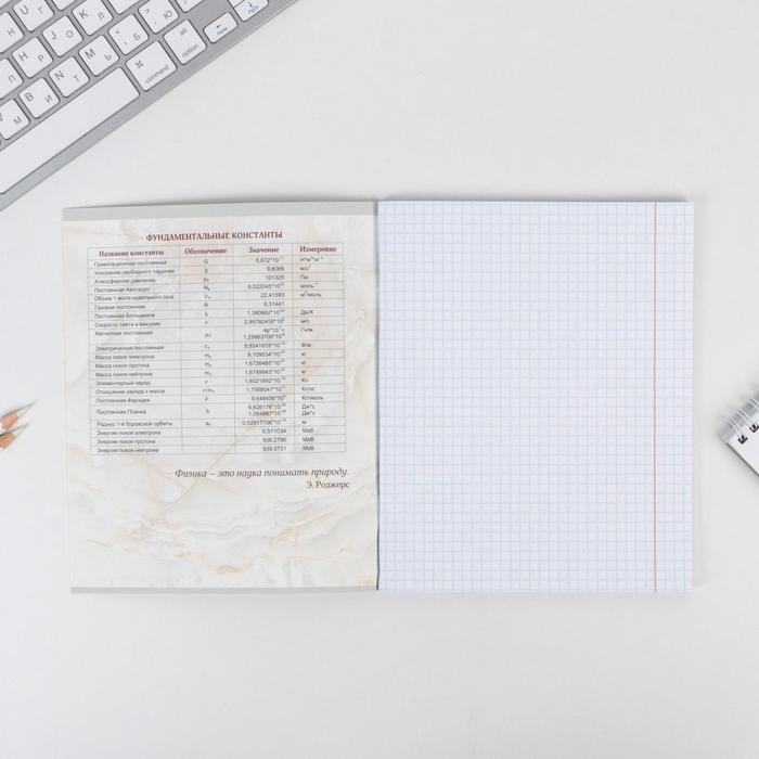 Тетрадь предметная 48 листов, А5, МРАМОР, со справ. мат. &laquo;1 сентября: Физика&raquo;, обложка мелованный картон 230 гр внутренний блок в клетку белизна 96%